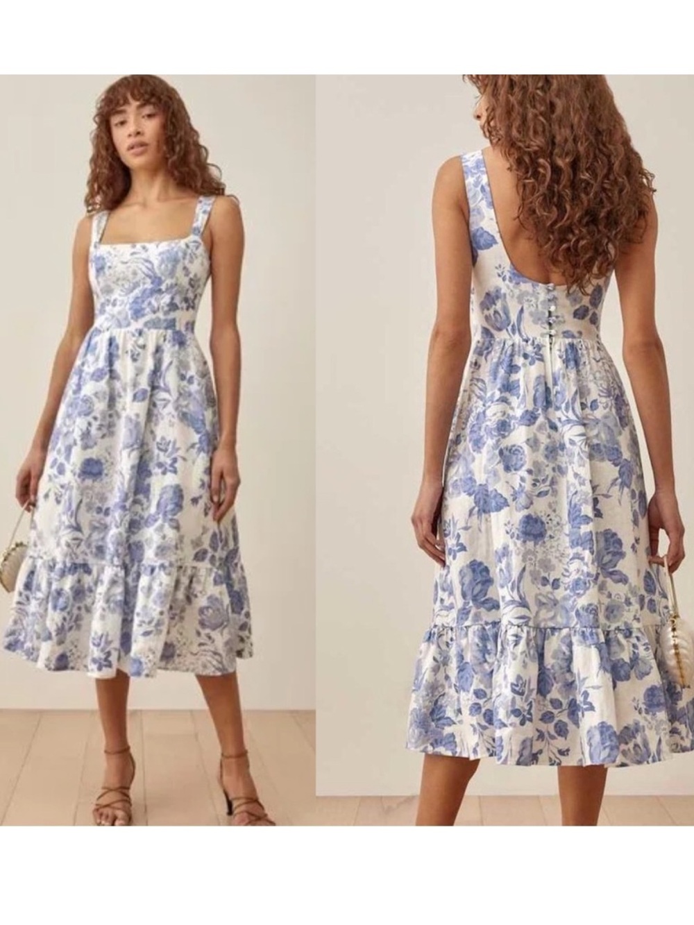 Reformation Bucatini Linen Dress in Lucerne Midi Size 6